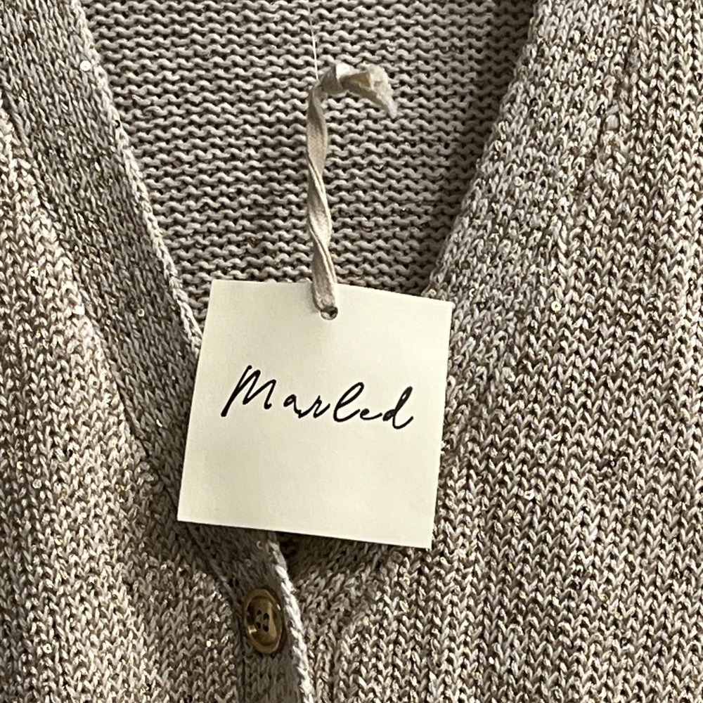 Marled Sweater Womens M Champagne Beige Gold Button Down Cardigan Sequin Holiday - Picture 4 of 10